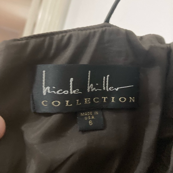 NICOLE MILLER Techno Metal V-bar Mini Dress Chocolate Brown - Picture 6 of 6